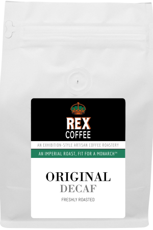 Rex Coffee Original Roast Decaf Whole Bean Swiss Water Natural Method