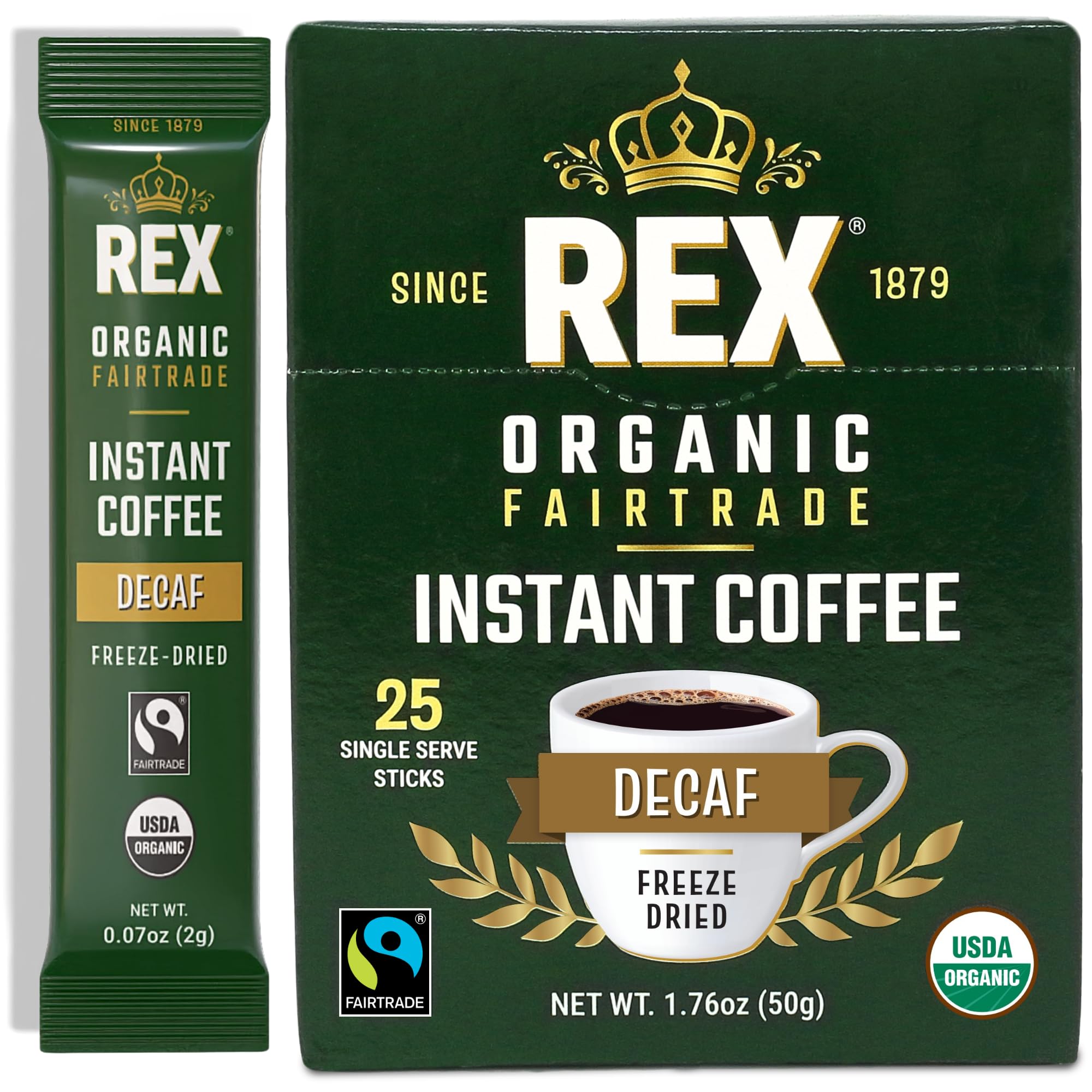 Rex Organic Fairtrade Freeze-Dried Instant Decaf Coffee Sticks