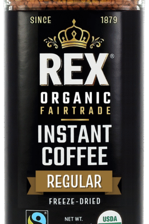 Rex Organic Fairtrade Freeze-Dried Instant Coffee – Medium Roast Arabica, 3.53 oz Glass Jar – USDA Organic & Fairtrade Certified