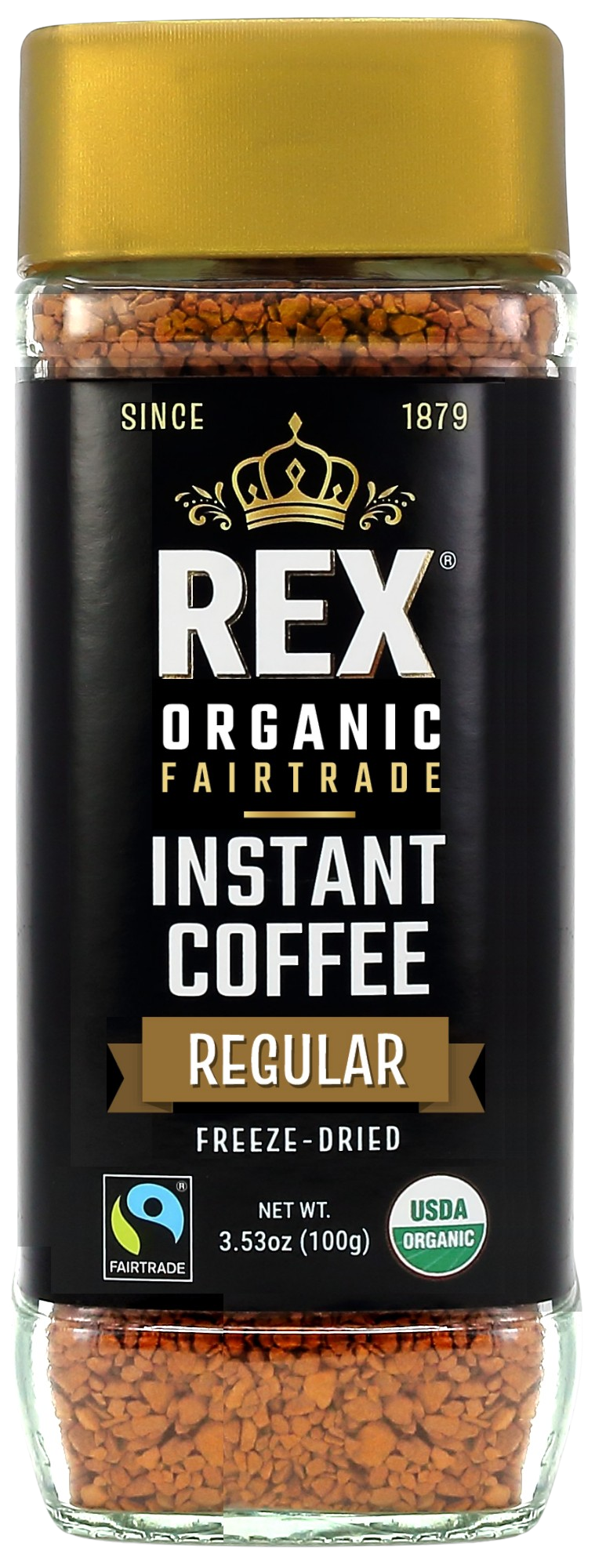 Rex Organic Fairtrade Freeze-Dried Instant Coffee – Medium Roast Arabica, 3.53 oz Glass Jar – USDA Organic & Fairtrade Certified