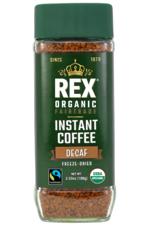 Rex organic fairtrade decaf freeze-dried instant coffee jar 3.53 oz
