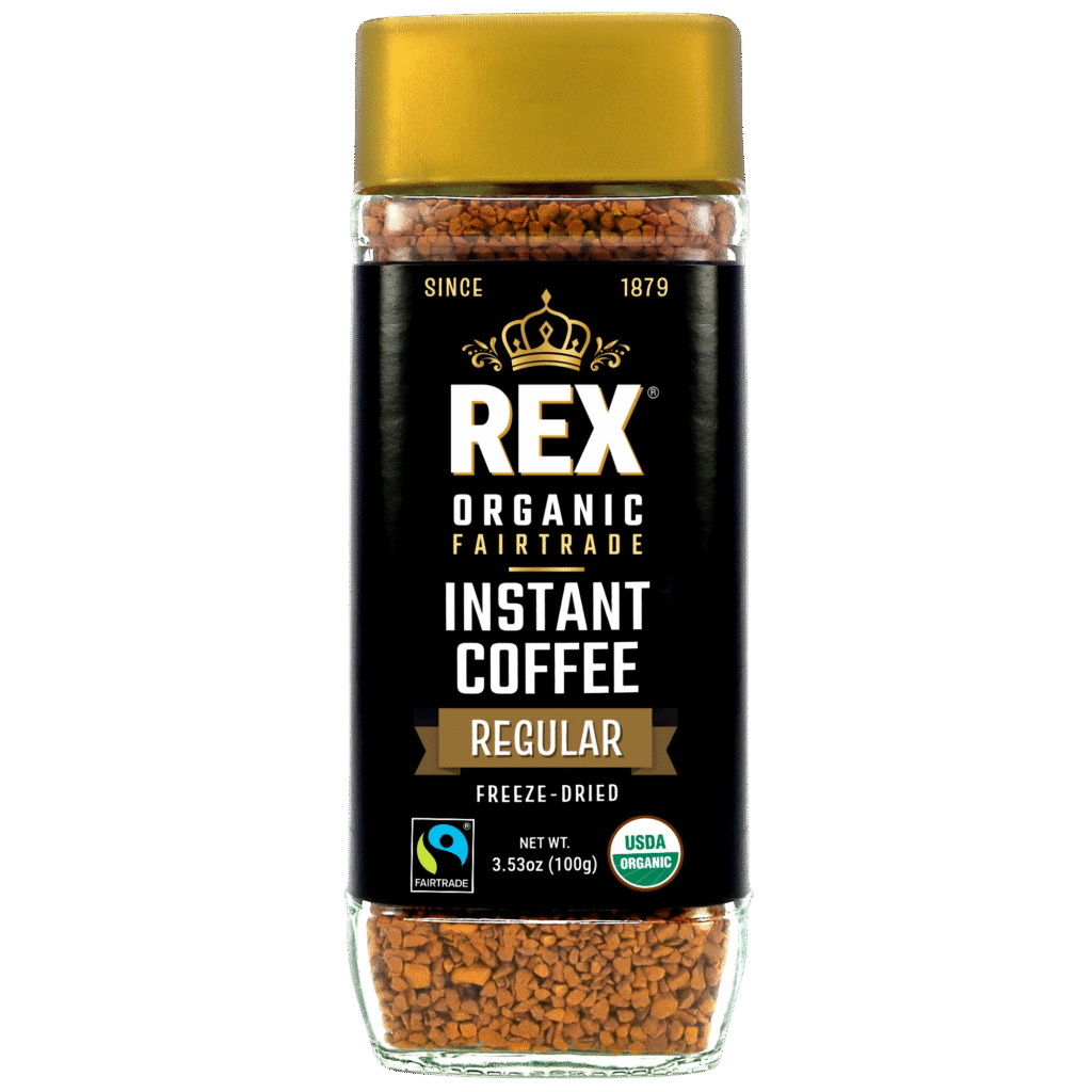 Rex Organic Fairtrade Freeze-Dried Instant Coffee – Medium Roast Arabica, 3.53 oz Glass Jar – USDA Organic & Fairtrade Certified