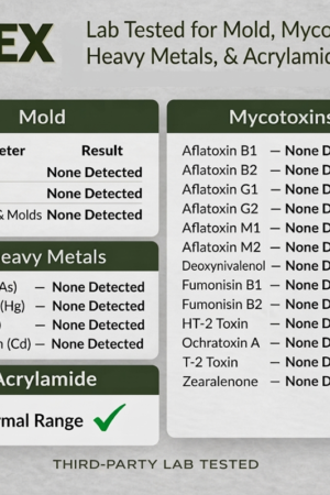 rex coffee Lab Tested for Mold, Mycotoxins, Heavy Metals, & Acrylamide