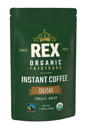 Rex organic fairtrade decaf freeze-dried instant coffee resealable pouch 7.05 oz