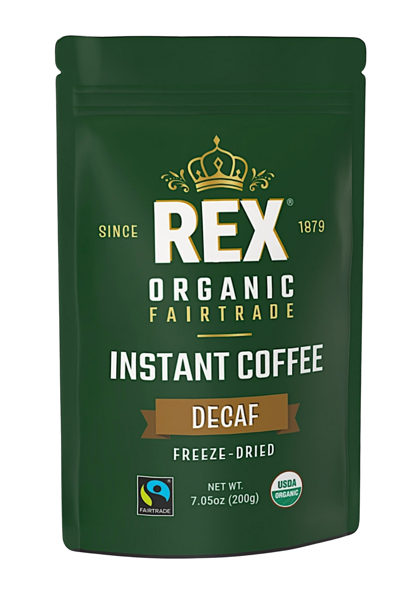 Rex organic fairtrade decaf freeze-dried instant coffee resealable pouch 7.05 oz