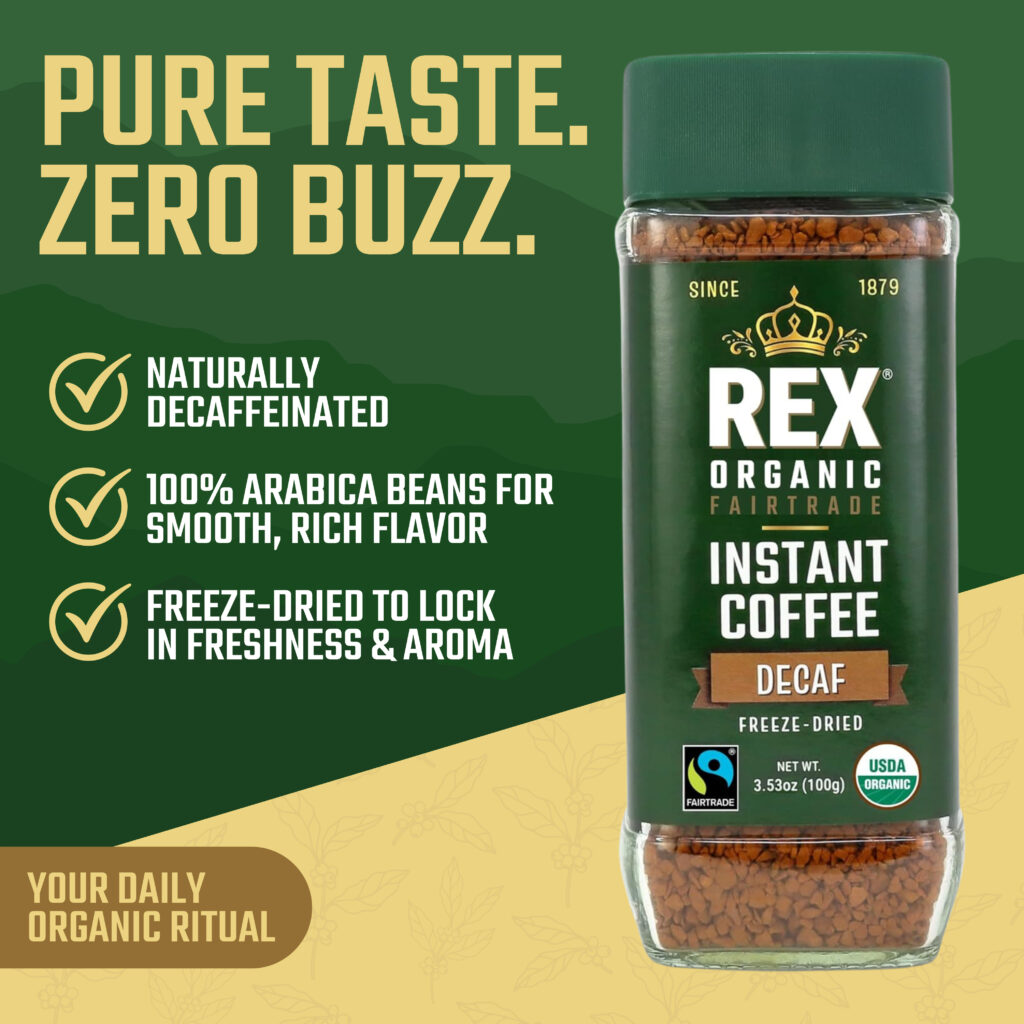 rex coffee instant freeze-dried fair trade organic pure taste zero buzz
