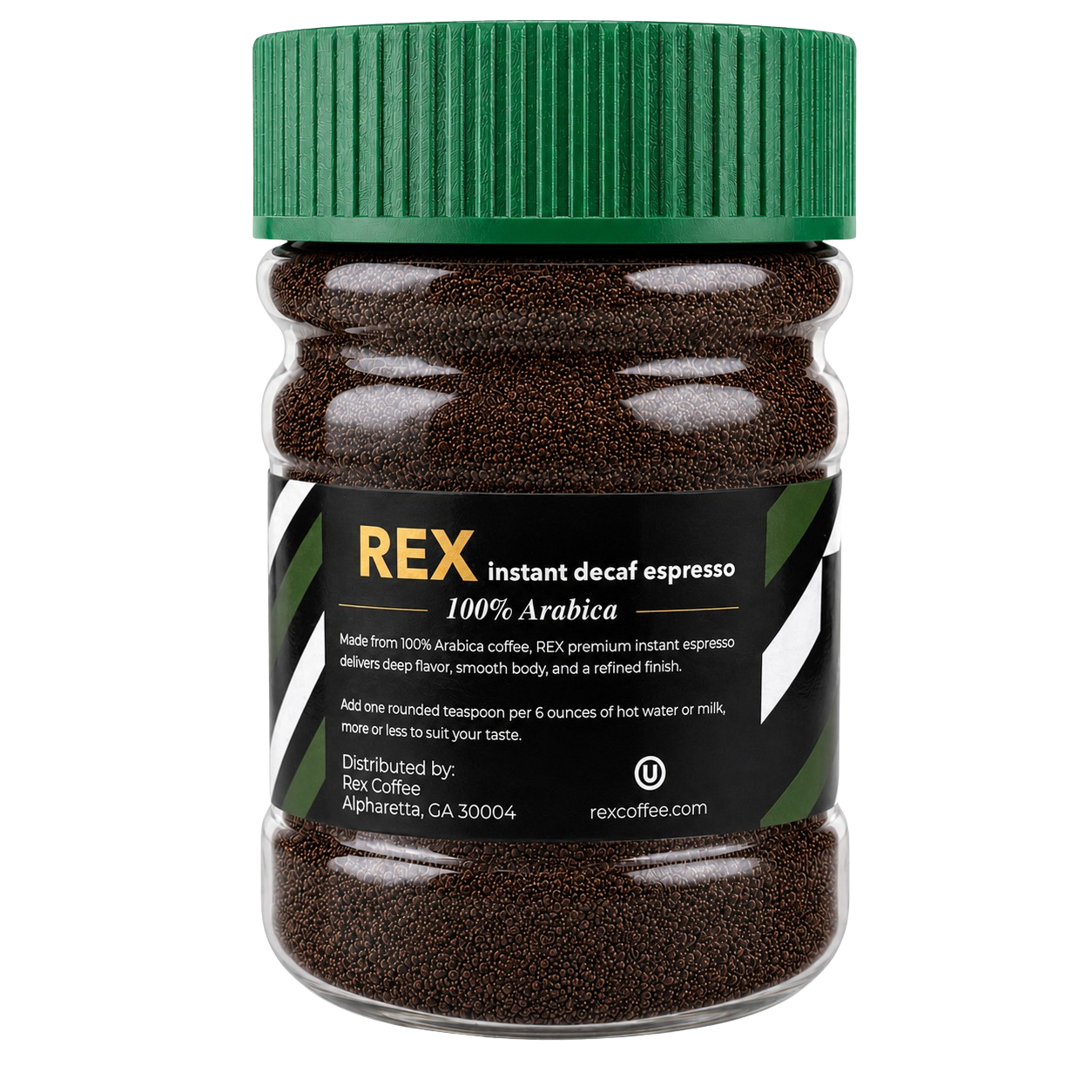 Back of Rex Instant Decaf Espresso Coffee 2 oz jar showing preparation directions