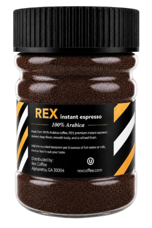 Back of Rex Instant Espresso Coffee 2 oz jar showing preparation directions